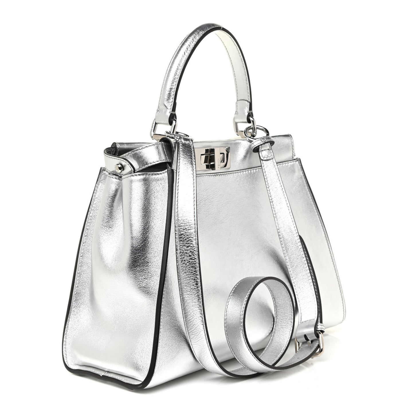 Vitello Catalan Mirror Medium Peekaboo Iconic Satchel Argento