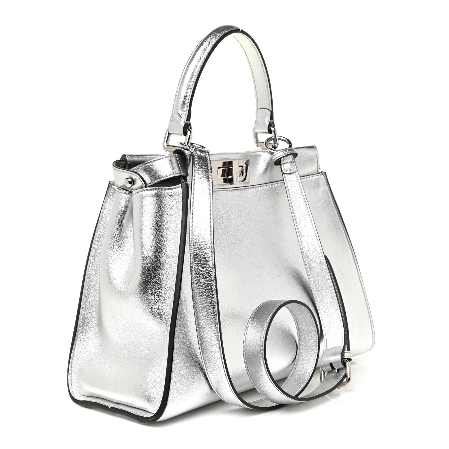 Fendi Vitello Catalan Mirror Medium Peekaboo Iconic Satchel Argento 3 of 14