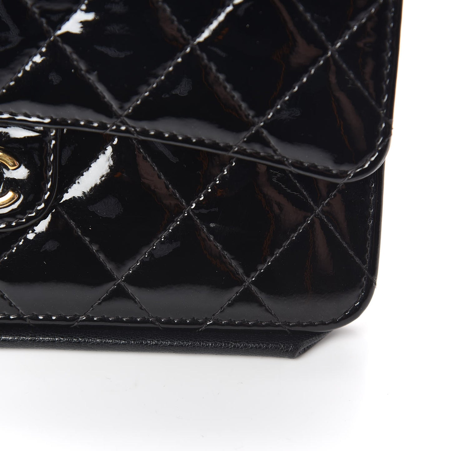 Patent Goatskin Quilted CC Eyelet Wallet On Chain WOC Black