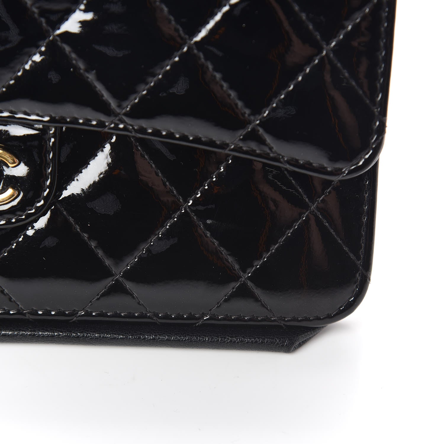 Chanel Patent Goatskin Quilted CC Eyelet Wallet On Chain WOC Black 9 of 11