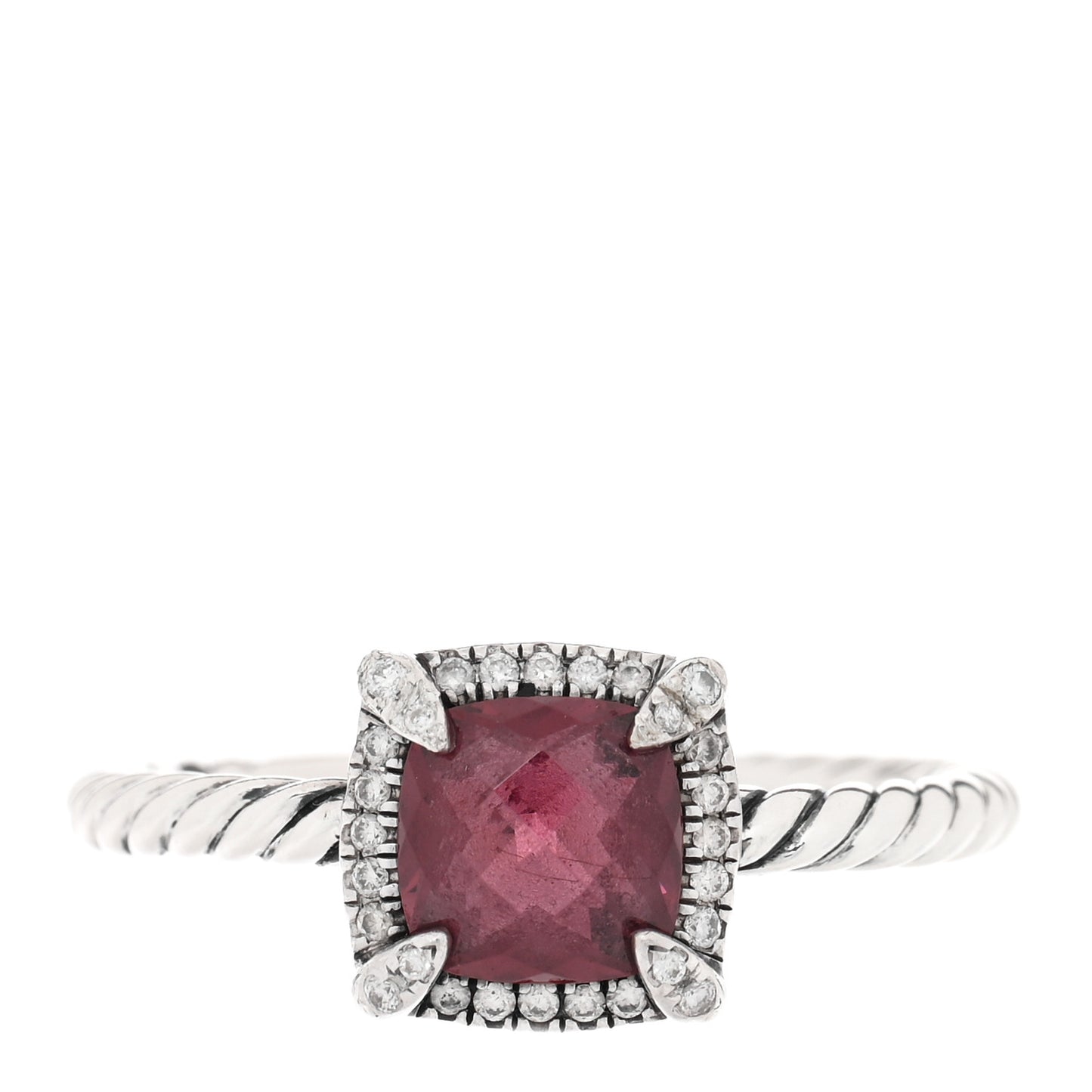 Sterling Silver Diamond Garnet 7mm Petite Chatelaine Pave Bezel Ring 62 10