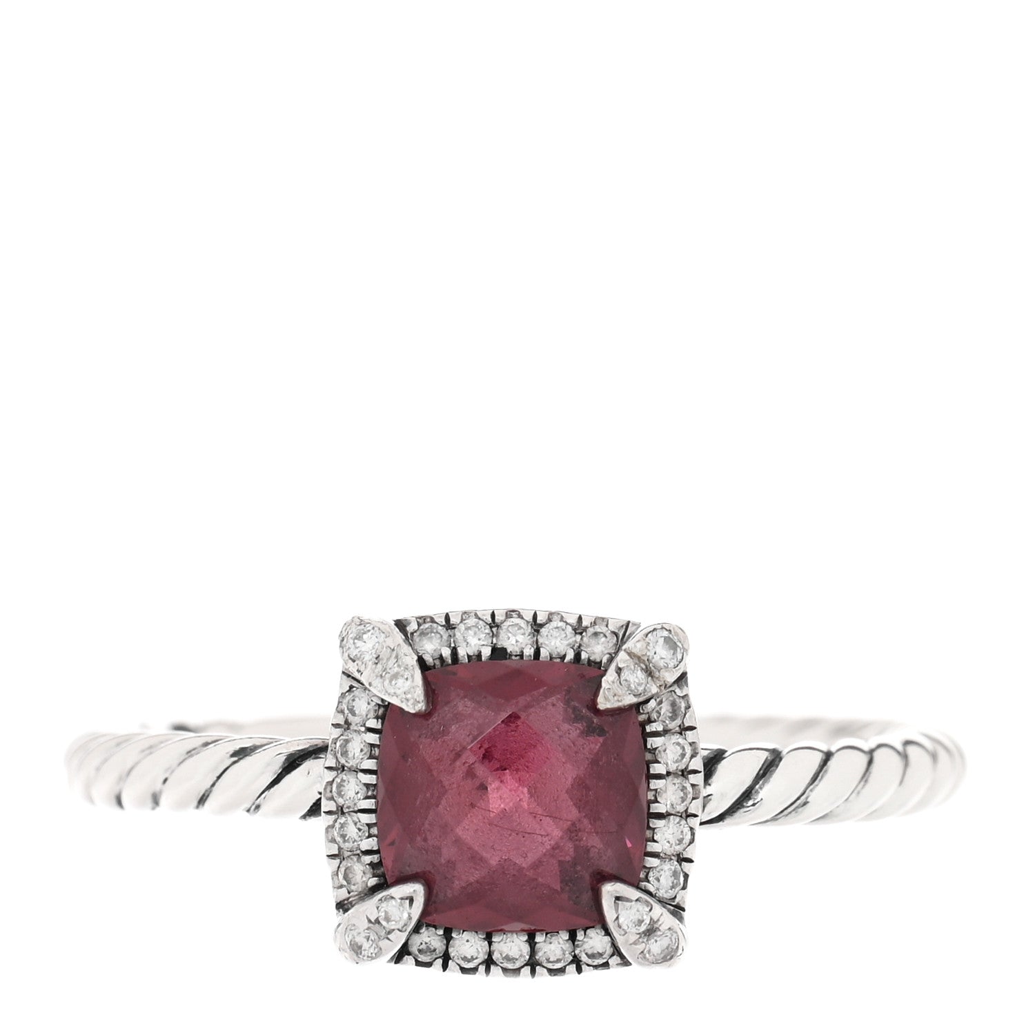 David Yurman Sterling Silver Diamond Garnet 7mm Petite Chatelaine Pave Bezel Ring 62 10 2 of 8