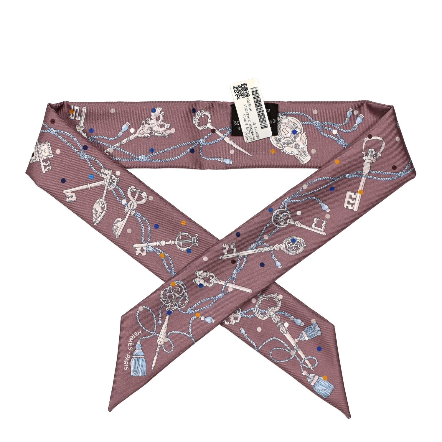 Hermes Silk Les Cles A Pois Twilly Marron Glace Gris 1 of 4