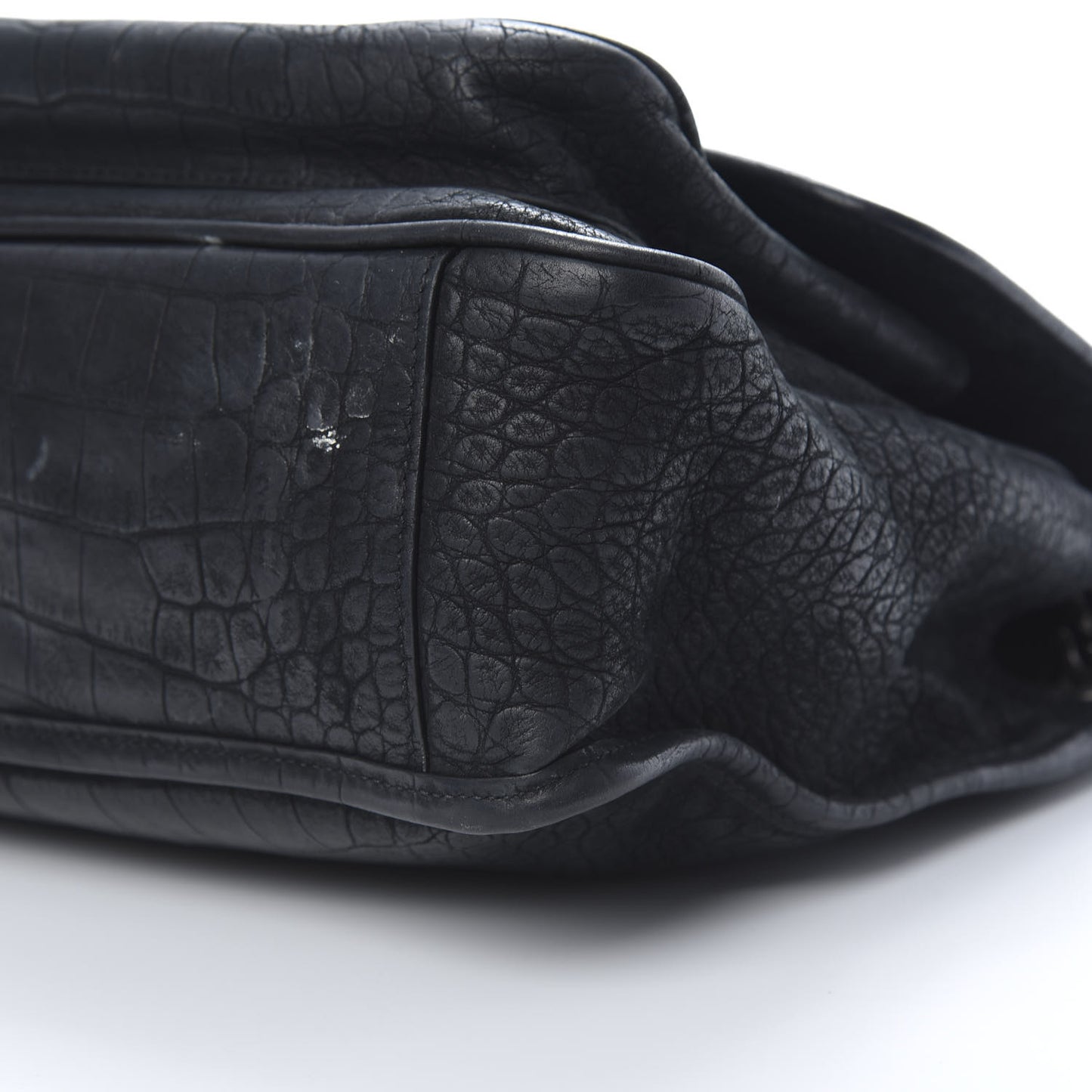 Nubuck Crocodile Embossed Monogram Medium Niki Chain Satchel Black