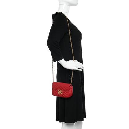 Gucci Calfskin Matelasse Super Mini GG Marmont Shoulder Bag Hibiscus Red 2 of 11