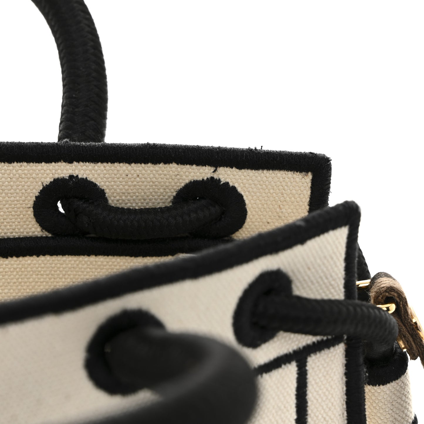 Fabric Jacquard Mini Roma Shopper Tote Natural Black