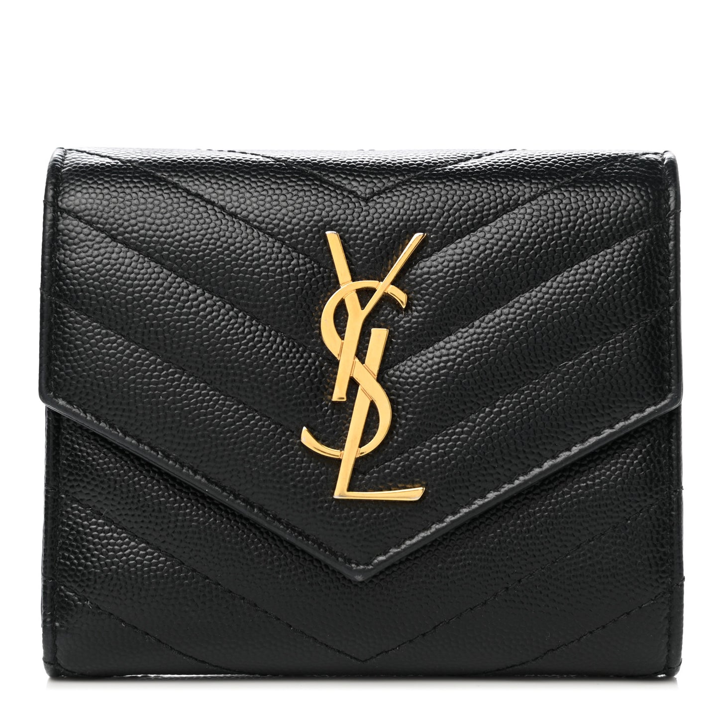 Grain De Poudre Matelasse Chevron Monogram Compact Tri Fold Wallet Black