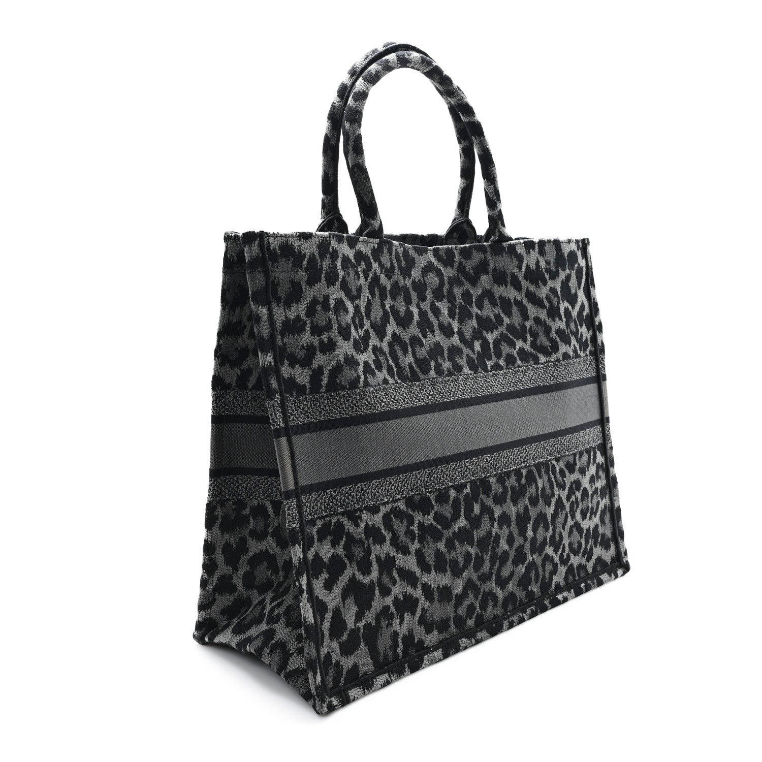 Christian Dior Canvas Mizza Embroidered Large Leopard Book Tote Grey 3 of 11