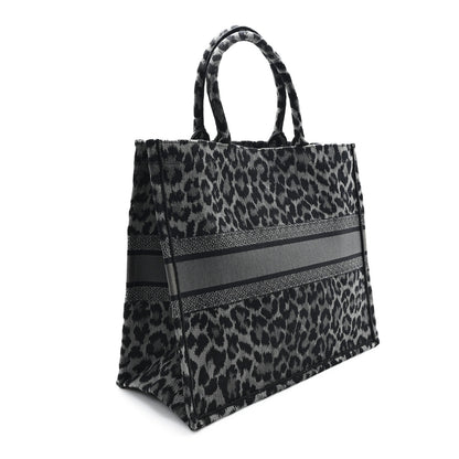 Christian Dior Canvas Mizza Embroidered Large Leopard Book Tote Grey 3 of 11