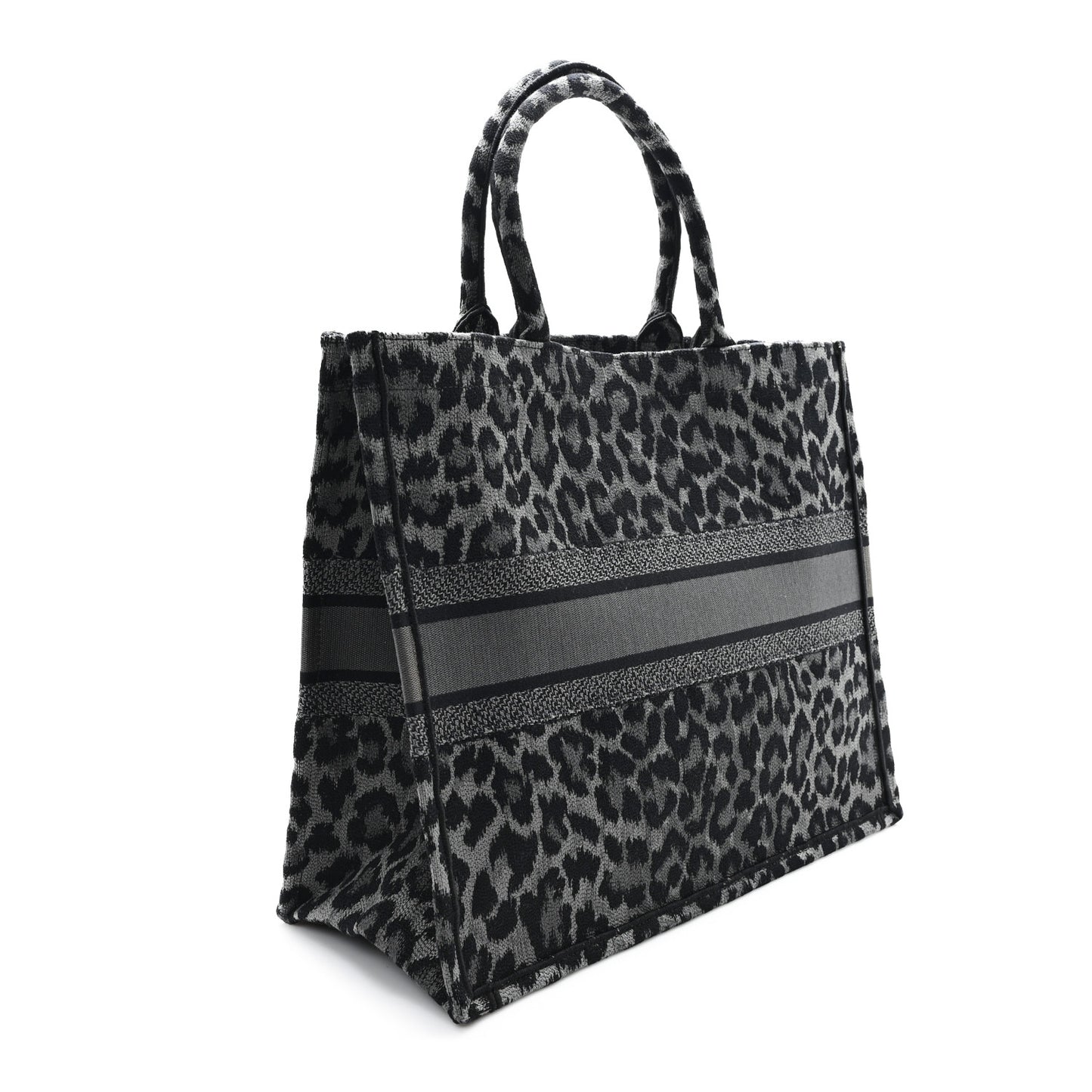 Canvas Mizza Embroidered Large Leopard Book Tote Grey