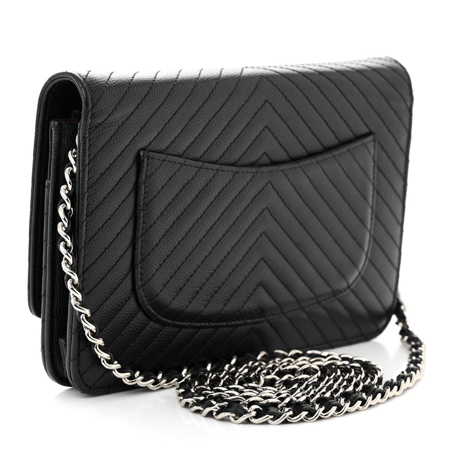 Caviar Chevron Quilted Wallet On Chain WOC Black