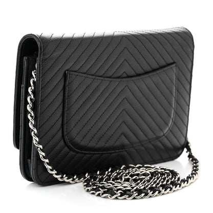 Chanel Caviar Chevron Quilted Wallet On Chain WOC Black 3 of 12