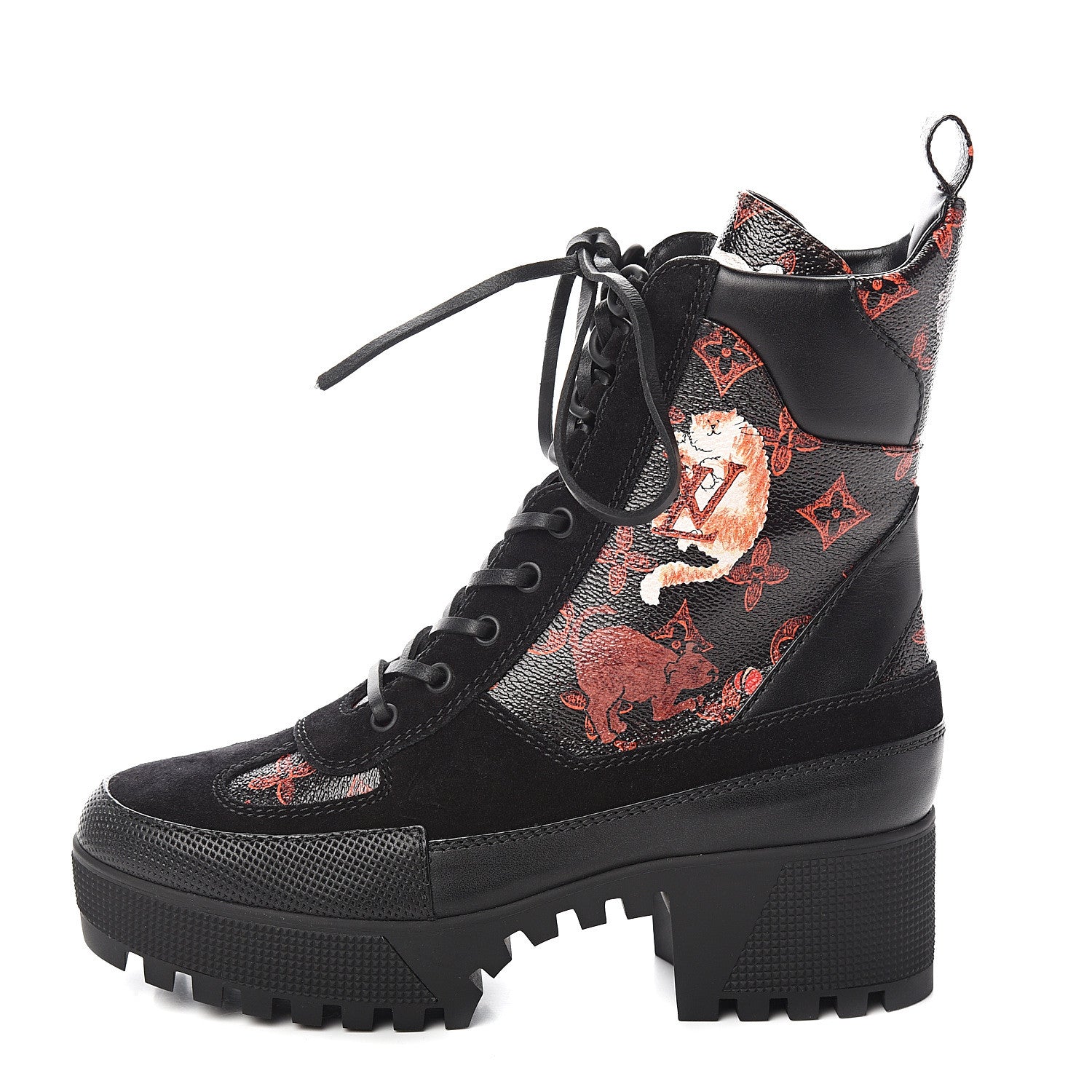 Louis Vuitton Suede Calfskiin Catogram Laureate Platform Desert Boots 37.5 Black Marron 1 of 6