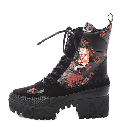 Louis Vuitton Suede Calfskiin Catogram Laureate Platform Desert Boots 37.5 Black Marron 1 of 6
