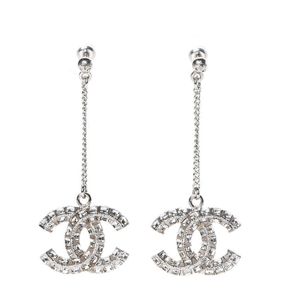 Chanel Baguette Crystal CC Drop Earrings Silver 1 of 4