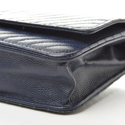 Chanel Caviar Chevron Quilted Wallet On Chain WOC Navy 11 of 17
