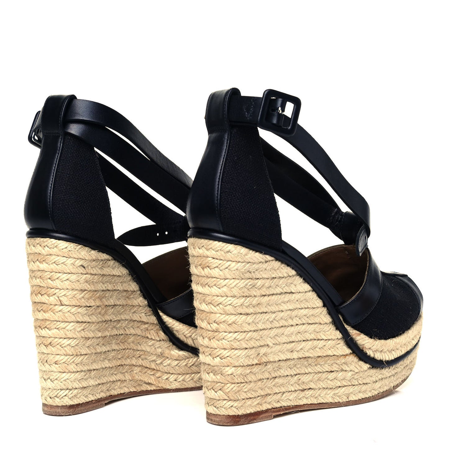 Canvas Calfskin Ibiza Espadrille Wedges 35 Black