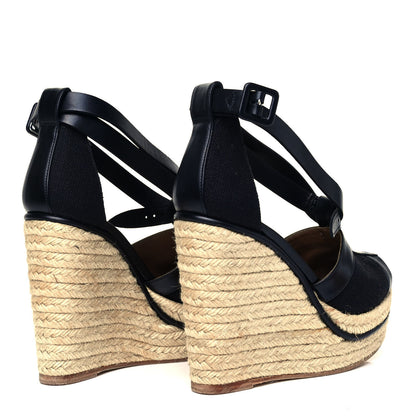 Hermes Canvas Calfskin Ibiza Espadrille Wedges 35 Black 4 of 7