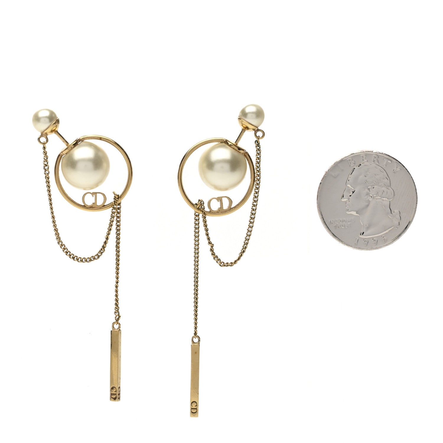 Christian Dior Pearl Tribales Dangle Chain Earrings Gold 2 of 4