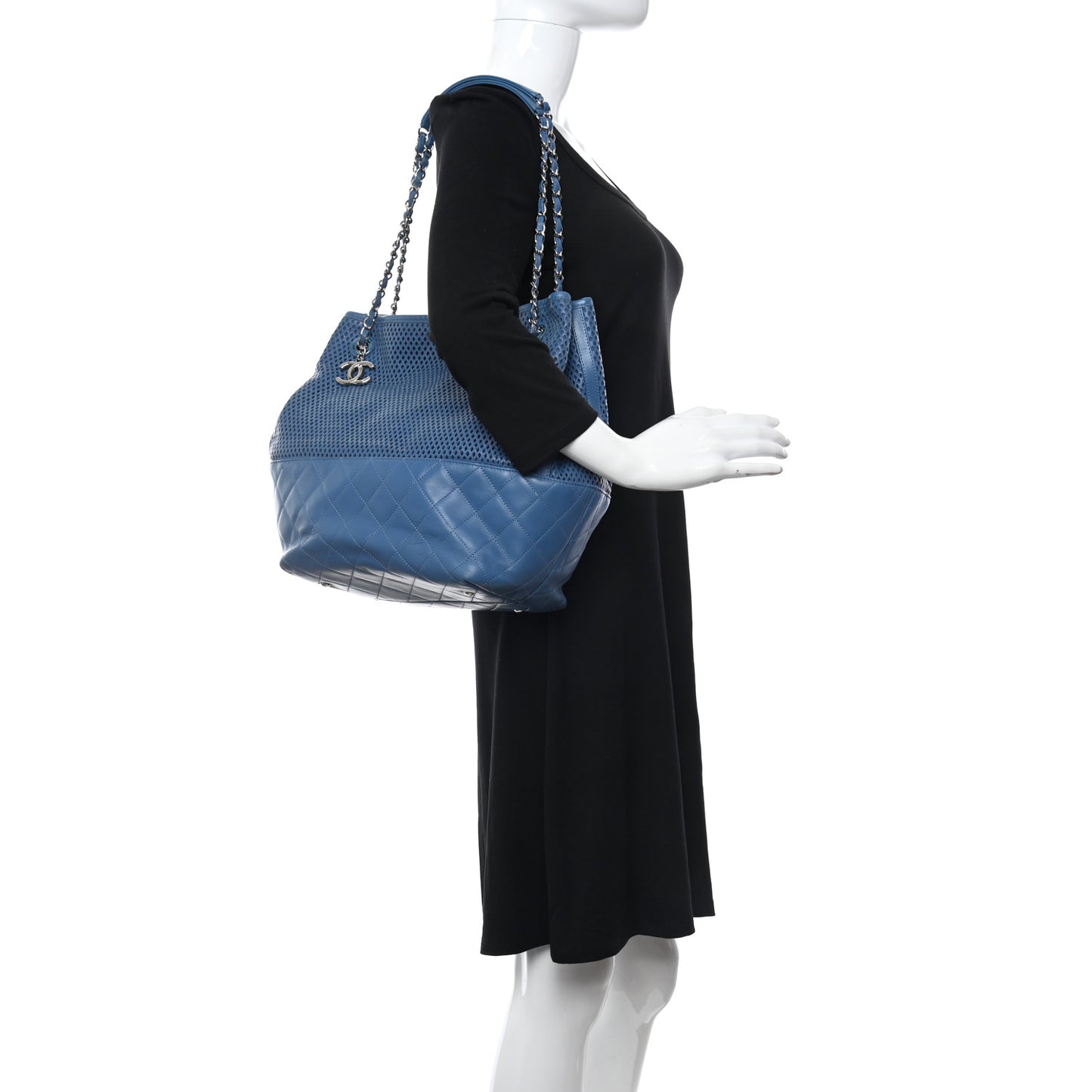 Calfskin Perforated Up In The Air North South Tote Blue
