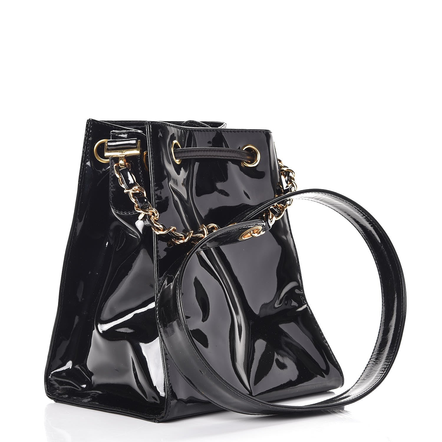 Chanel Patent Drawstring CC Shoulder Bag Black 4 of 9