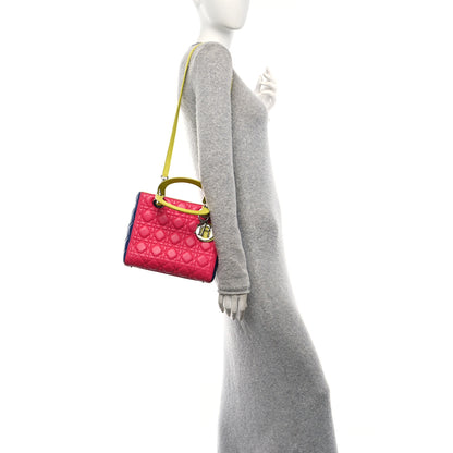 Christian Dior Lambskin Cannage Medium Tri-Color Lady Dior Pink Blue Yellow 2 of 10