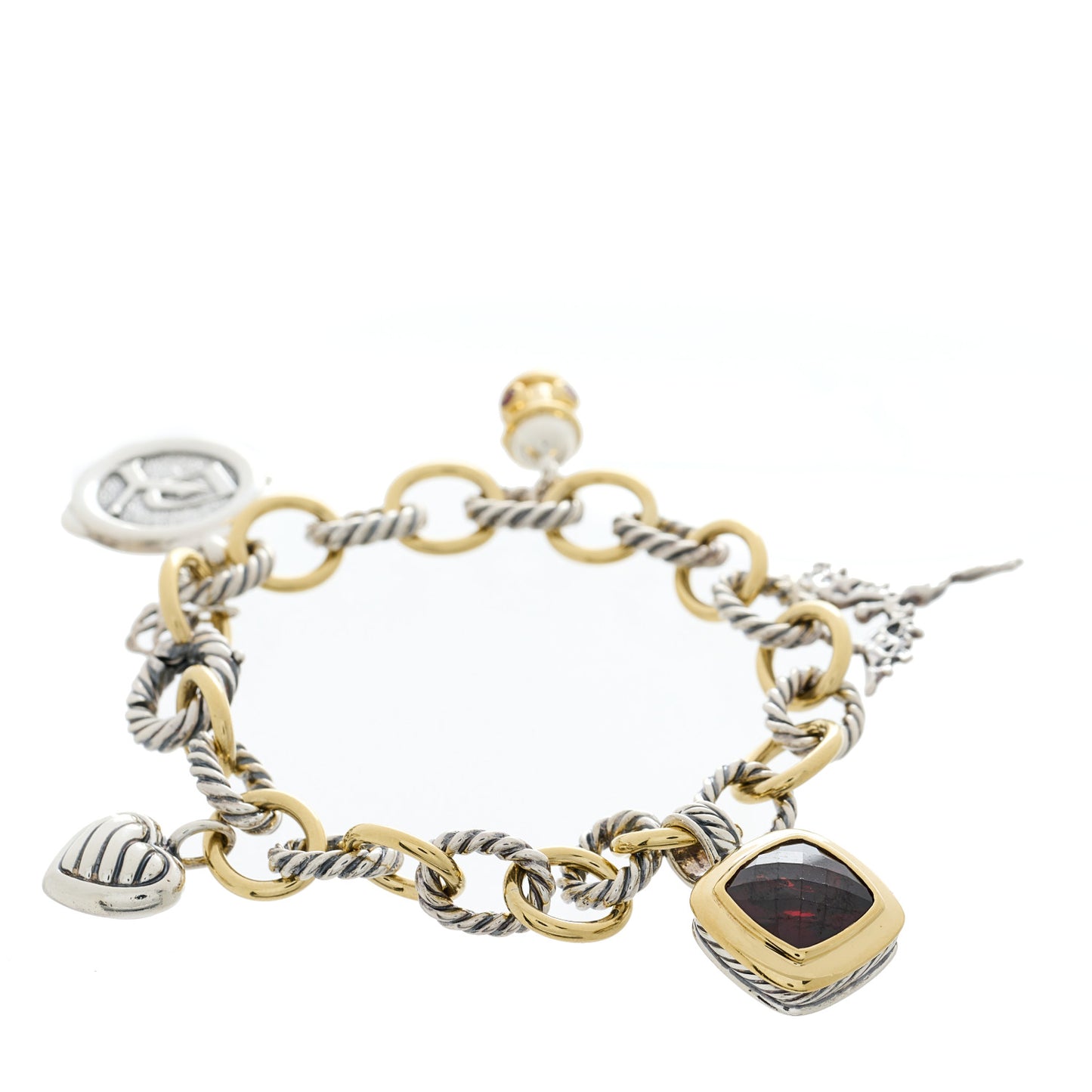 Sterling Silver 18K Yellow Gold Garnet Carnelian 25th Anniversary Charm Bracelet