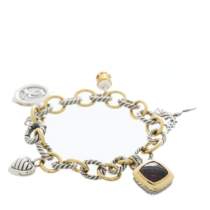 David Yurman Sterling Silver 18K Yellow Gold Garnet Carnelian 25th Anniversary Charm Bracelet 4 of 6