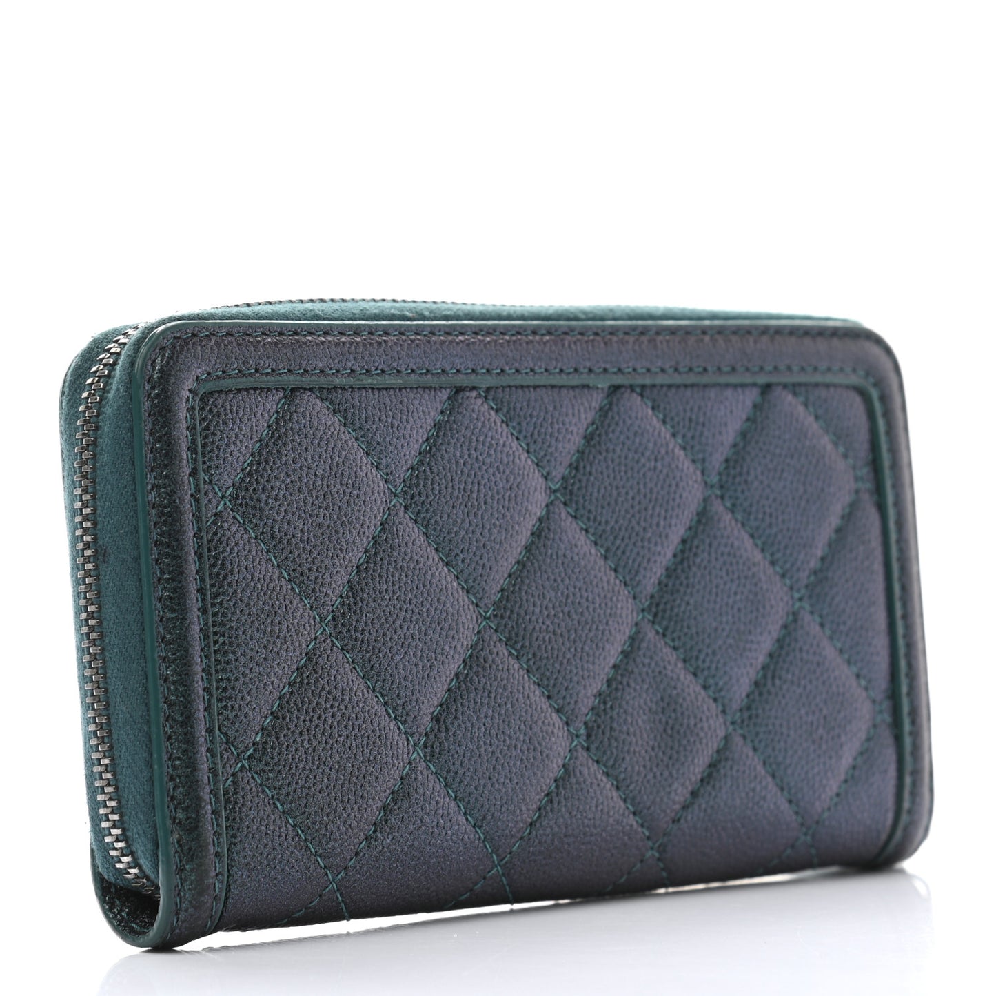 Iridescent Caviar Quilted Medium Filigree Zip Around Wallet Dark Turquoise