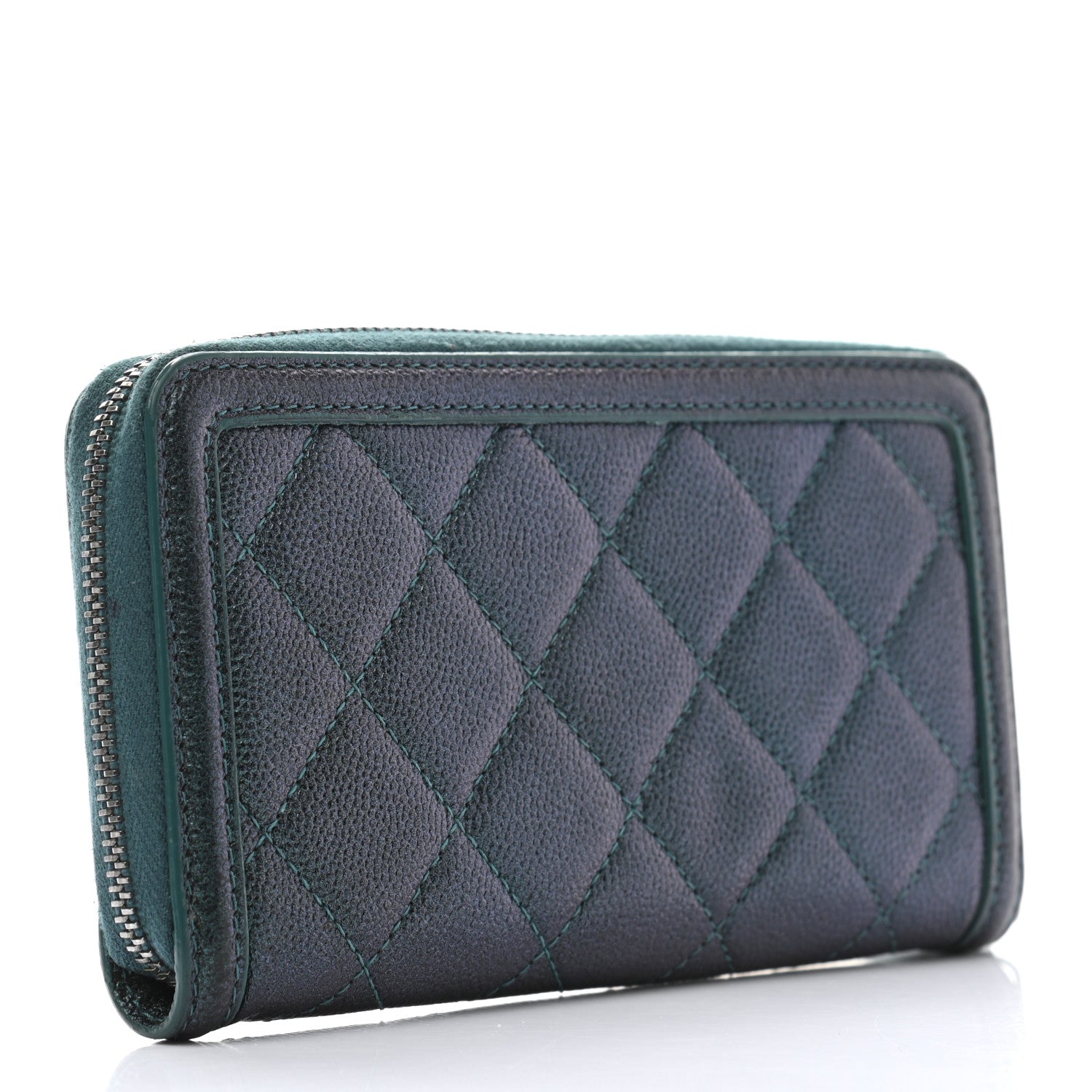 Chanel Iridescent Caviar Quilted Medium Filigree Zip Around Wallet Dark Turquoise 3 of 9