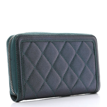 Chanel Iridescent Caviar Quilted Medium Filigree Zip Around Wallet Dark Turquoise 3 of 9