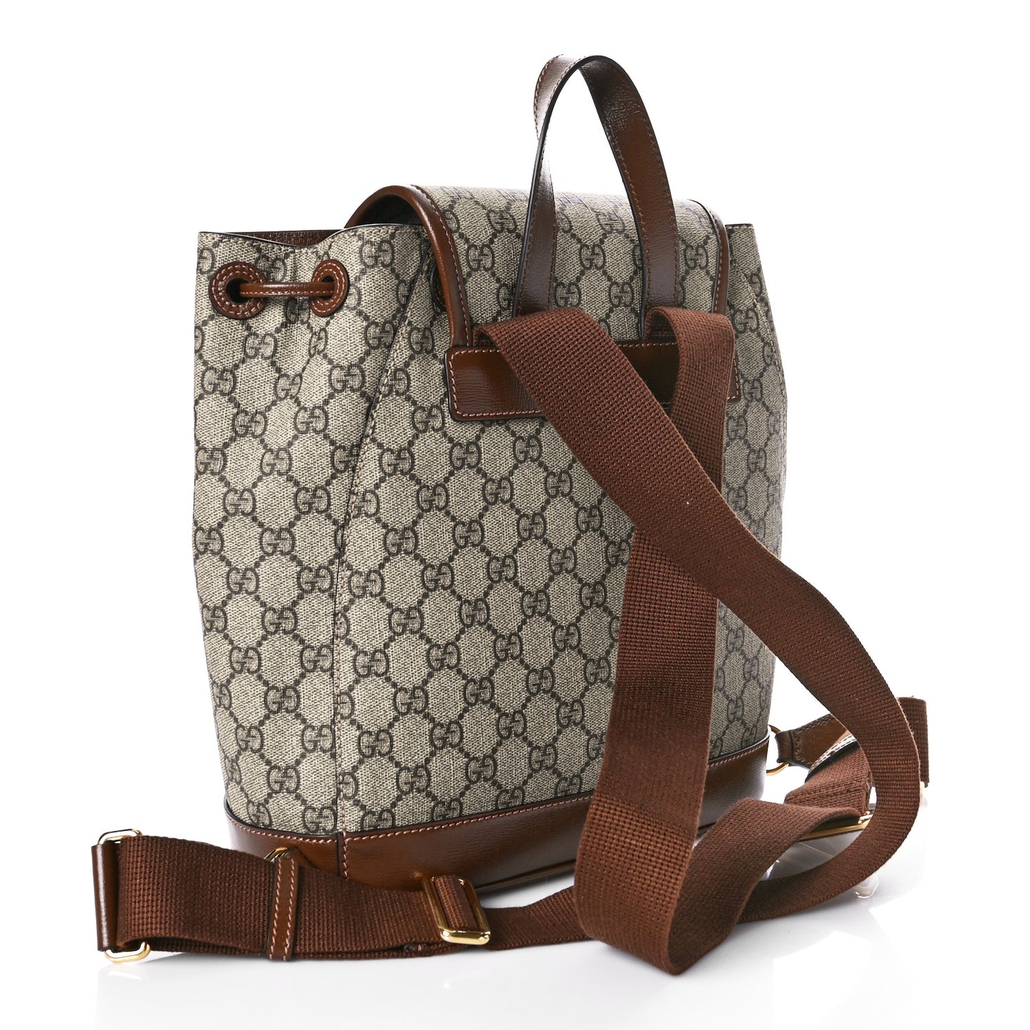GG Supreme Monogram Azalea Calfskin Retro Interlocking G Buckle Backpack Beige Ebony Brown Sugar