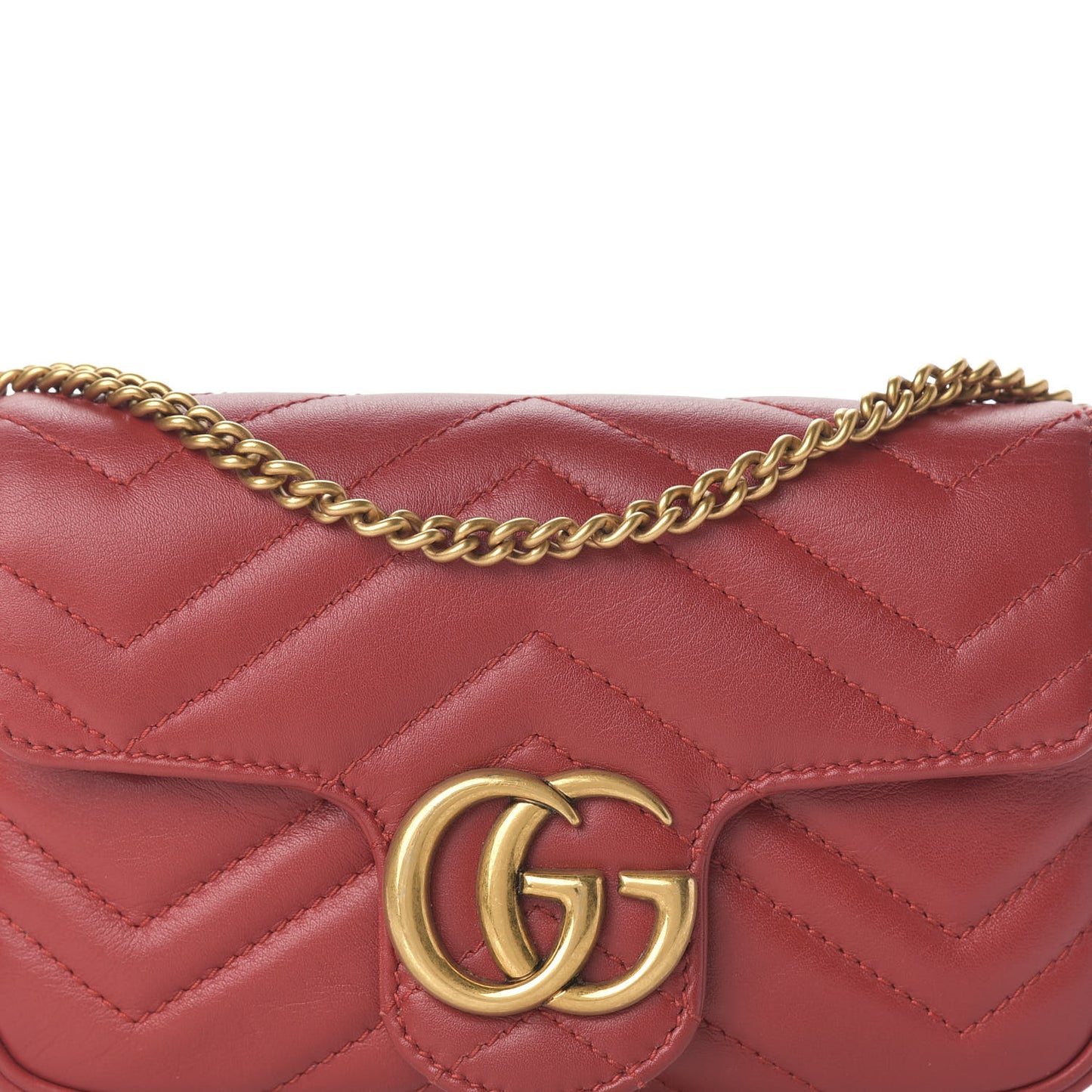 Calfskin Matelasse Super Mini GG Marmont Shoulder Bag Hibiscus Red