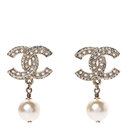 Chanel Crystal Pearl CC Drop Earrings Gold 1 of 5