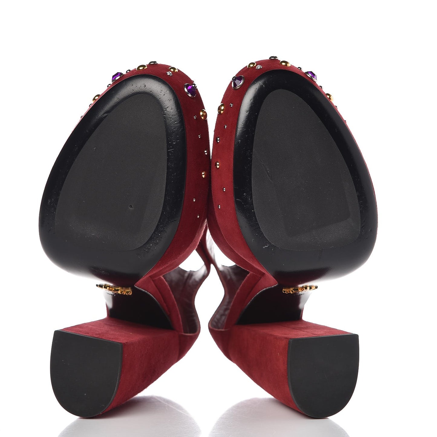 Suede Crystal Embellished Platform Sandals 37.5 Burgundy