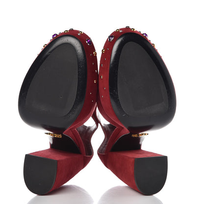 Prada Suede Crystal Embellished Platform Sandals 37.5 Burgundy 7 of 10