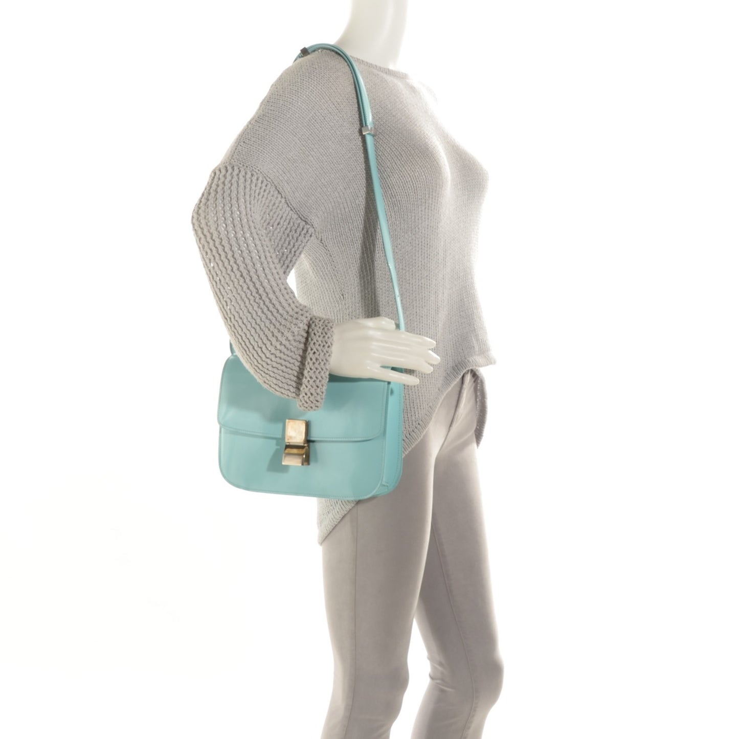 Spazzolato Calfskin Classic Box Medium Flap Bag Azur