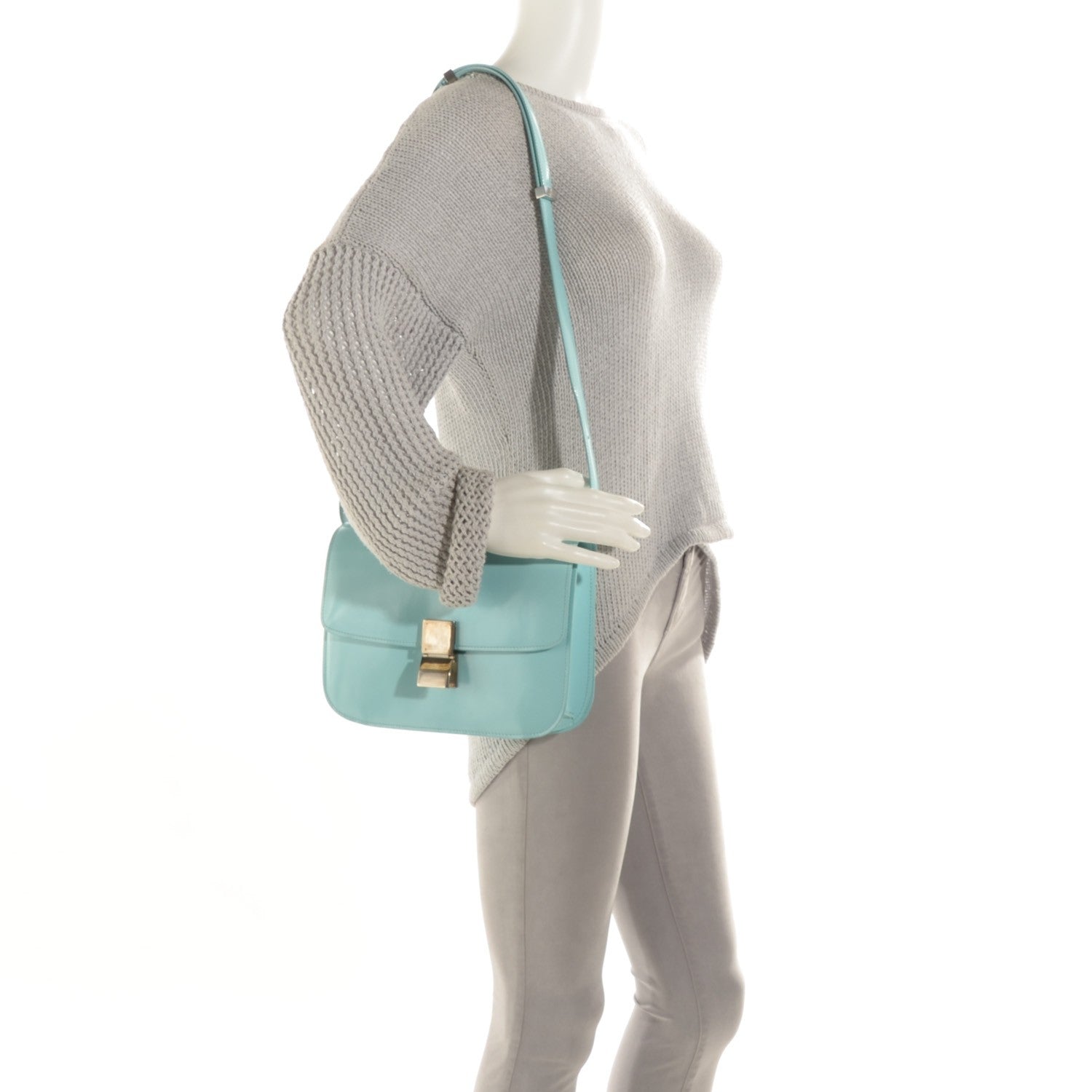Celine Spazzolato Calfskin Classic Box Medium Flap Bag Azur 2 of 8