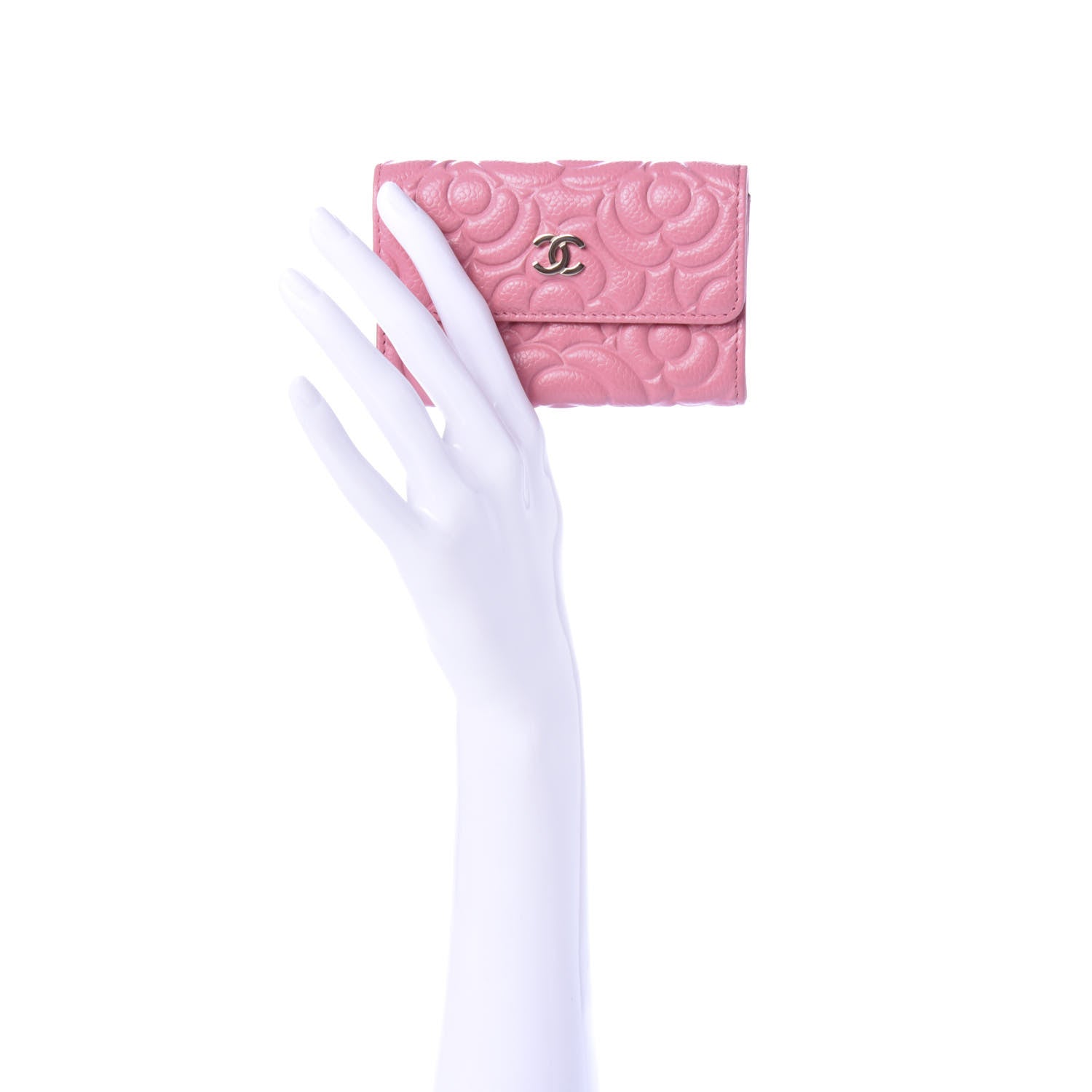 Chanel Caviar Camellia Embossed Card Holder Wallet Pink 2 of 9
