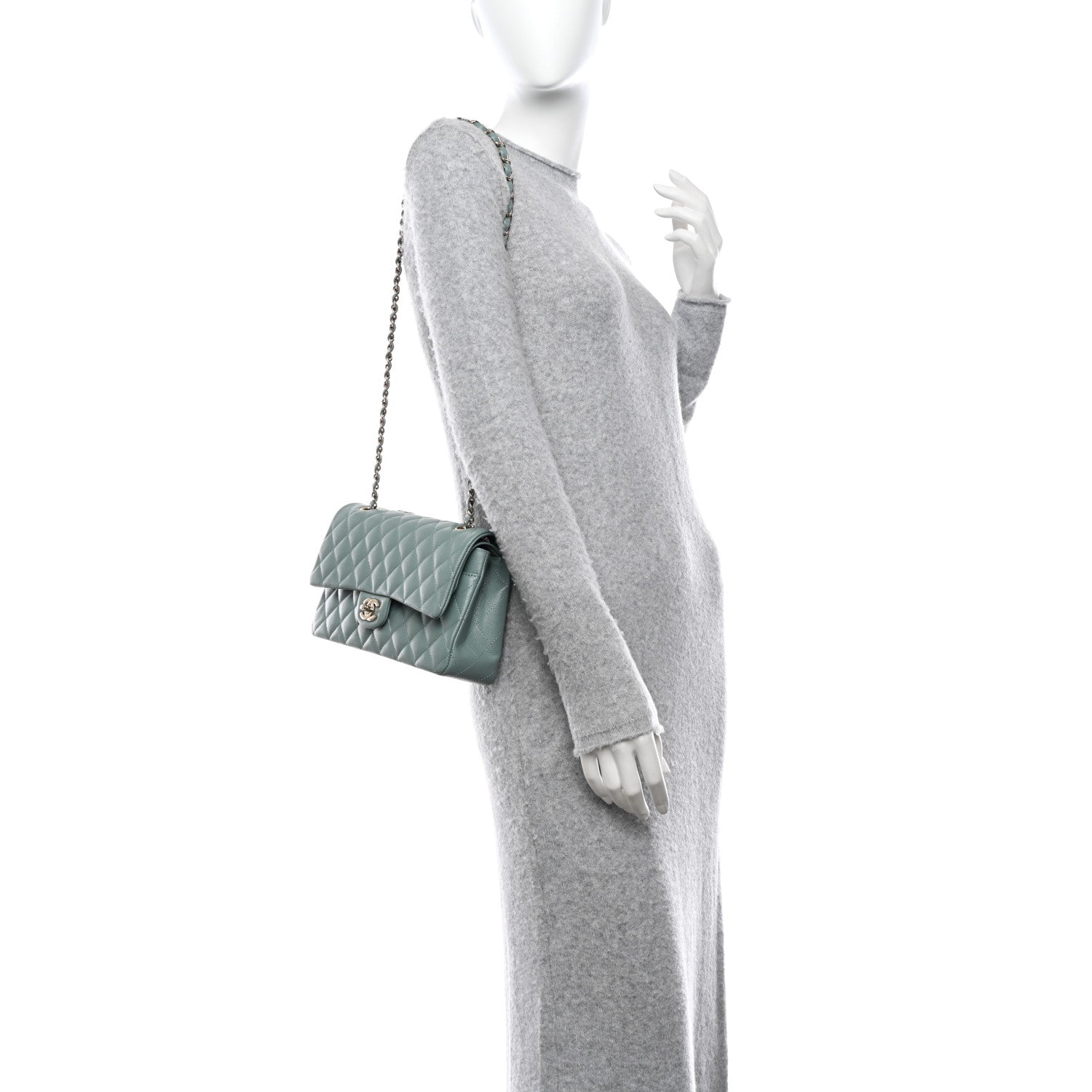Chanel Caviar Quilted Medium Double Flap Dark Green 2 of 10