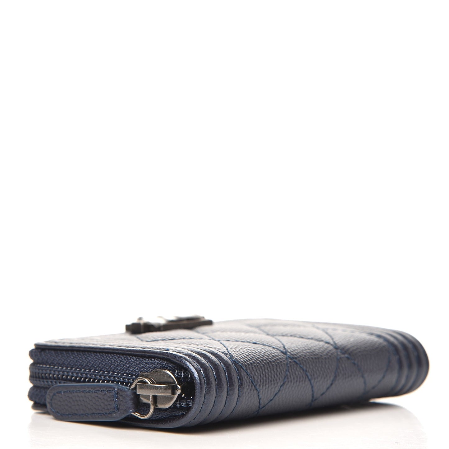 Metallic Caviar Quilted Boy Zip Around Coin Purse Wallet Navy