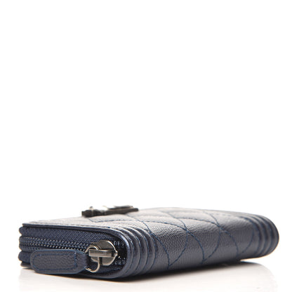 Chanel Metallic Caviar Quilted Boy Zip Around Coin Purse Wallet Navy 4 of 8