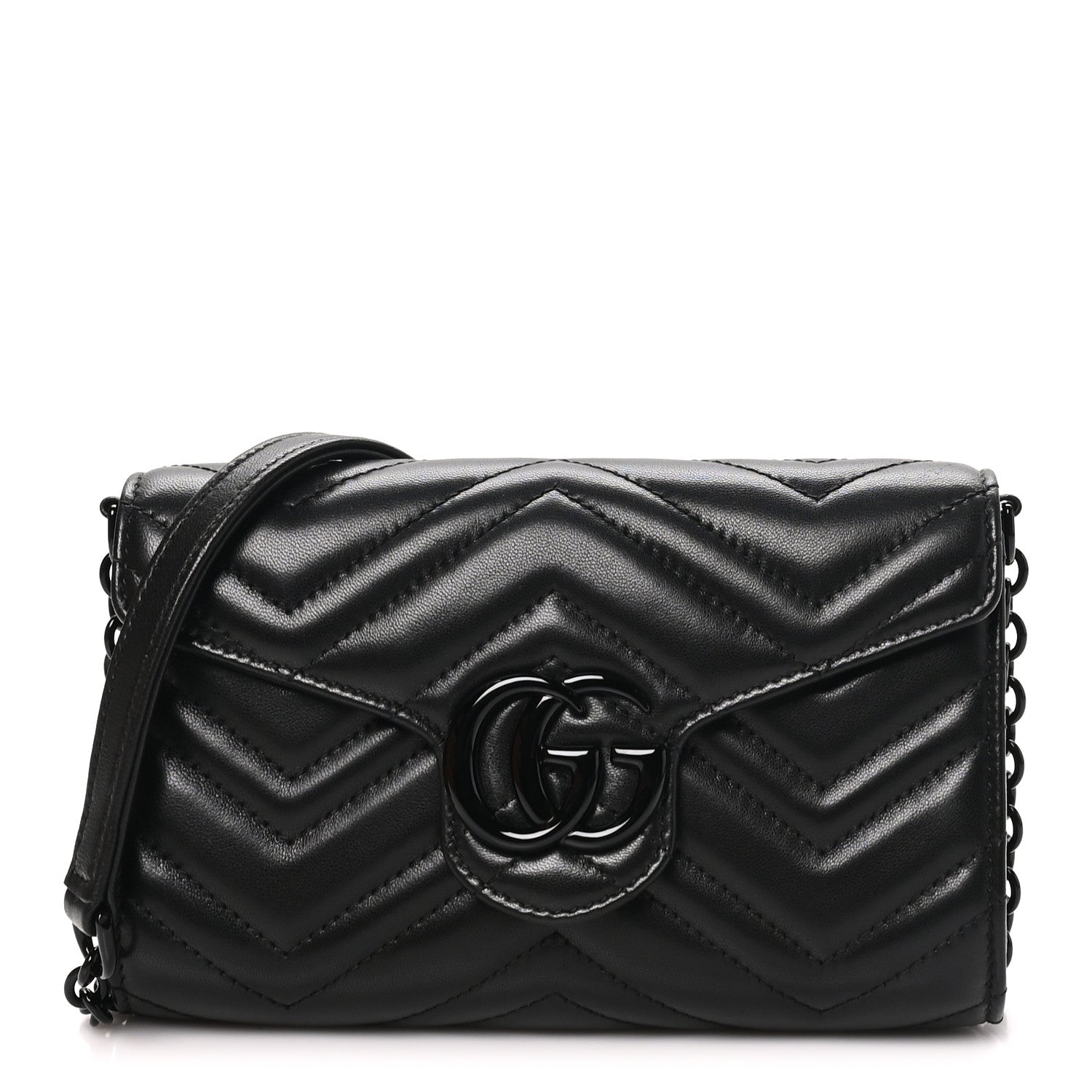 Gucci Nappa Matelasse Monochrome GG Marmont Wallet On Chain Black 1 of 11