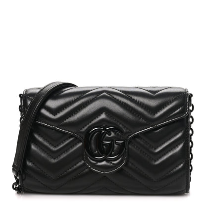 Gucci Nappa Matelasse Monochrome GG Marmont Wallet On Chain Black 1 of 11