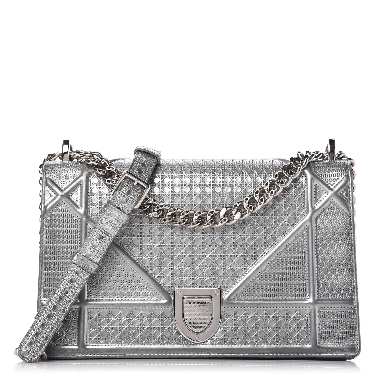 Christian Dior Metallic Patent Micro-Cannage Medium Diorama Flap Bag Silver 1 of 10