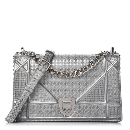 Christian Dior Metallic Patent Micro-Cannage Medium Diorama Flap Bag Silver 1 of 10