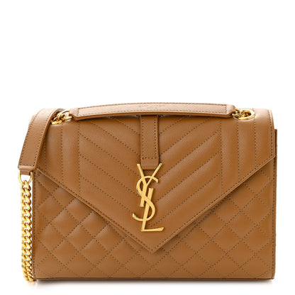 Saint Laurent Grain De Poudre Textured Mixed Matelasse Medium Triquilt Monogram Satchel Dark Cork 1 of 10