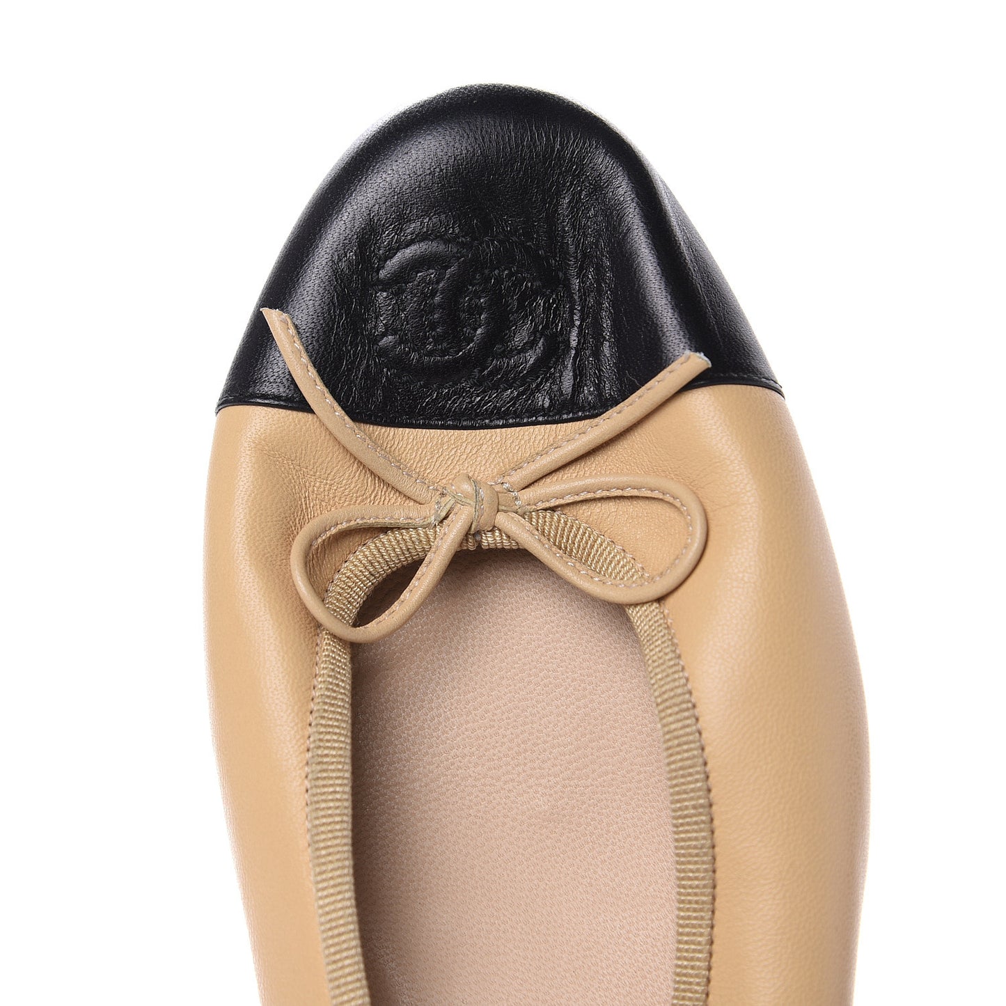 Lambskin Cap Toe Ballerina Flats 38.5 Beige Black