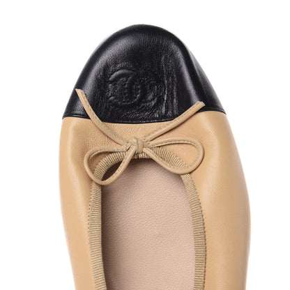 Chanel Lambskin Cap Toe Ballerina Flats 38.5 Beige Black 9 of 12