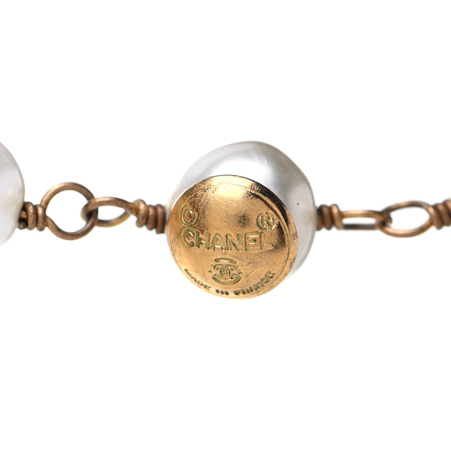 Pearl CC Medallion Long Necklace Gold